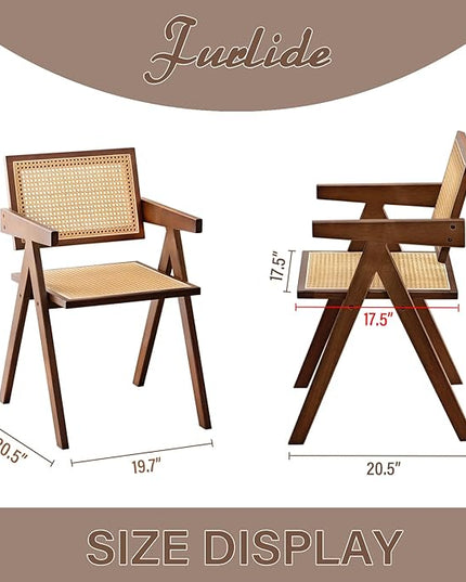 Rattan Accent Chairs, Modern Mid Century Dining Chairs Set of 2, Comfy Armchairs, Outdoor Rattan Chairs with Armrest for Bedroom Living Room Reading Room Dining Kitchen, Brown - LeafyLoom