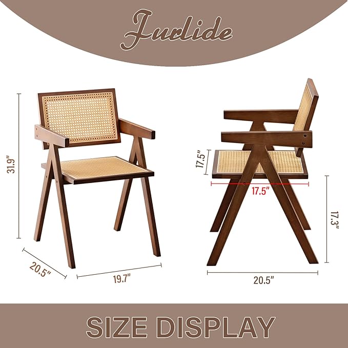 Rattan Accent Chairs, Modern Mid Century Dining Chairs Set of 2, Comfy Armchairs, Outdoor Rattan Chairs with Armrest for Bedroom Living Room Reading Room Dining Kitchen, Brown - LeafyLoom