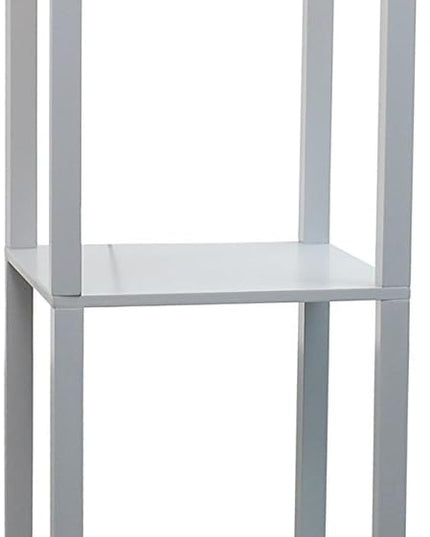 Simple Designs LF1014-GRY-LB Three Shelf Etagere Organizer Storage Floor Lamp with White Linen Shade for Living Room, Bedroom, Office, Hallway, Gray, with Feit LED Bulb Included - LeafyLoom