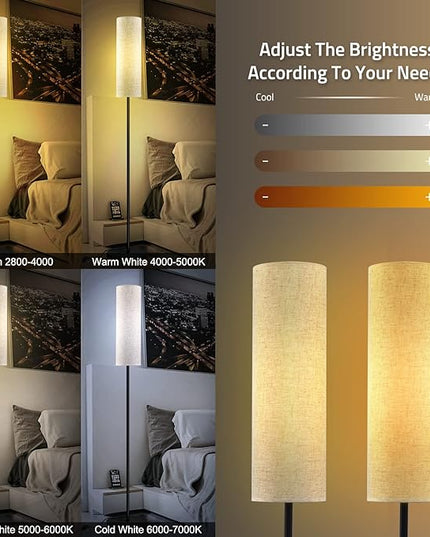 RGB Floor Lamp LED Smart: Standing Lamp Work with Alexa & Google Home | Tall Modern Bright Corner Lamps with Remote & WiFi APP for Living Room Bedroom Office Dorm, Simple Linen Lampshade Dimming Light - LeafyLoom