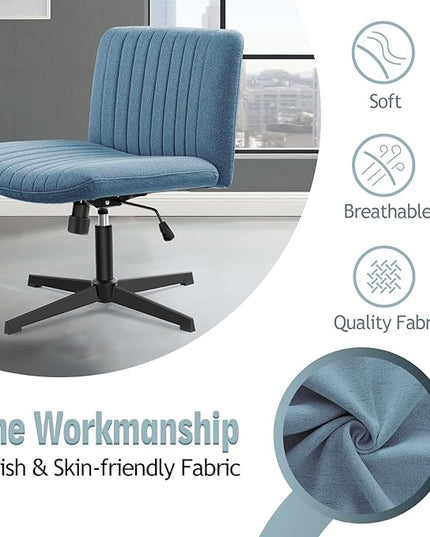 Armless Office Chair no Wheels, Ergonomic Wide Seat Swivel Desk Chair, Height Adjustable Cross Legged Comfortable Computer Chair for Living Room, Vanity Accent Chair Navyblue - LeafyLoom