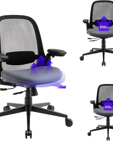 COLAMY Ergonomic Mesh Office Chair 300LBS, Mid Back Office Chair, Computer Desk Chair with Adjustable Lumbar Support, Slide Seat, Tilt Lock-3Set - LeafyLoom