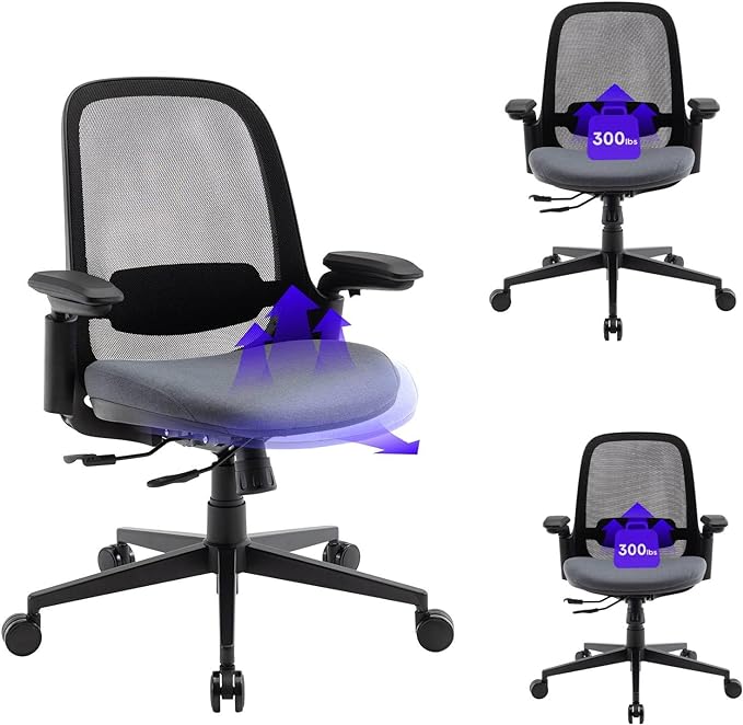 COLAMY Ergonomic Mesh Office Chair 300LBS, Mid Back Office Chair, Computer Desk Chair with Adjustable Lumbar Support, Slide Seat, Tilt Lock-3Set - LeafyLoom