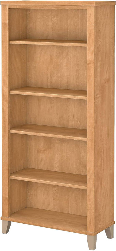 Bush Furniture WC81465 Tall 5 Shelf Bookcase | Large Open Bookshelf | Display Cabinet for Library, Living Room, and Home Office, 30W x 13D x 65H, Maple Cross - LeafyLoom