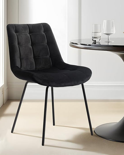 NicBex Velvet Dining Chairs, Upholstered Reception Chairs, Tufted Accent Chair with Metal Legs for Home Kitchen, Living Room, Set of 2, Black - LeafyLoom