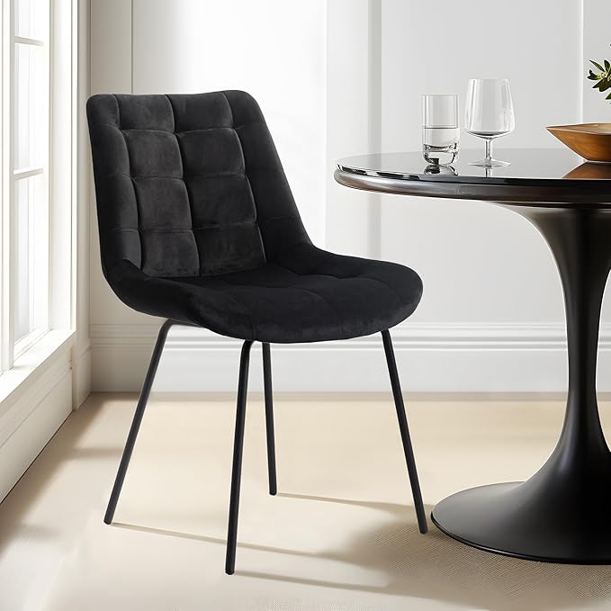 NicBex Velvet Dining Chairs, Upholstered Reception Chairs, Tufted Accent Chair with Metal Legs for Home Kitchen, Living Room, Set of 2, Black - LeafyLoom