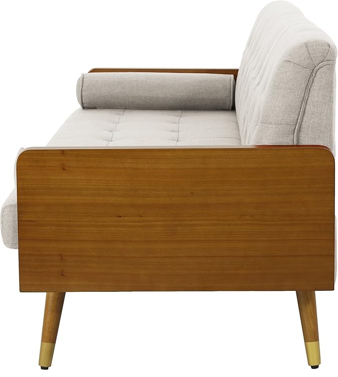 Christopher Knight Home Aidan Mid Century Modern Tufted Fabric Sofa, Beige - LeafyLoom
