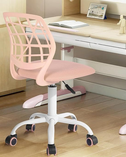 FurnitureR Kids Desk Chair, Small Office Chair Armless Adjsutable Swivel Task Chair with Soft Cushion for Study Kids Teens Child, Orange Rose - LeafyLoom