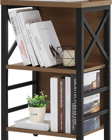 Bookcase, Industrial Small Bookshelf,3-Tier Bookcase Storage Organizer, Small Book Shelf for Small Spaces, Living Room, Bedroom and Home Office, Brown - LeafyLoom