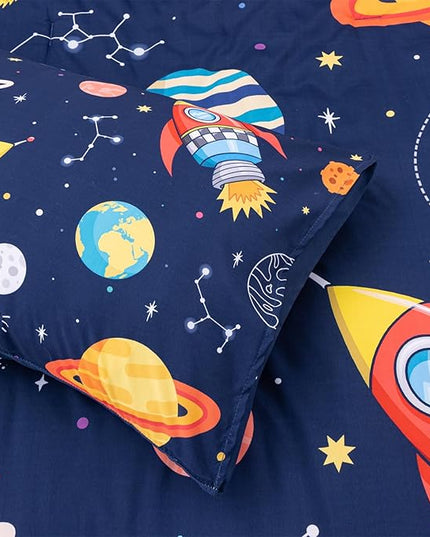 Aimuan Space Comforter Twin Set Kids Rocket Bedding Set Super Soft & Cute Aliens UFO Printed for Boys Girls Teen (Navy, Full 5Pcs) - LeafyLoom