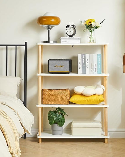 IBUYKE 4-Tier Wooden Open Bookcase - Modern Freestanding Bookshelf Storage Organizer,Standing Shelf Units,Multifunctional Display Stand for Bedroom, Living Room and Home Office, White WBC004W - LeafyLoom