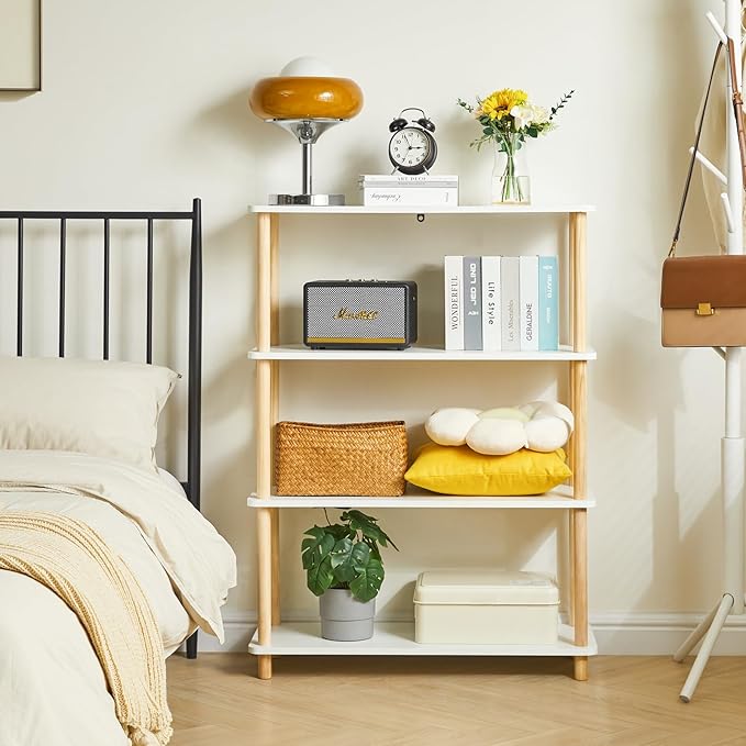 IBUYKE 4-Tier Wooden Open Bookcase - Modern Freestanding Bookshelf Storage Organizer,Standing Shelf Units,Multifunctional Display Stand for Bedroom, Living Room and Home Office, White WBC004W - LeafyLoom