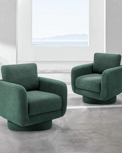 COLAMY Swivel Accent Chairs Set of 2, 32Inches Wide Upholstered Armchair with Plush Back Pillow for Living Room, Modern Sofa Corner Chair for Nursery/Living Room/Bedroom-Green - LeafyLoom