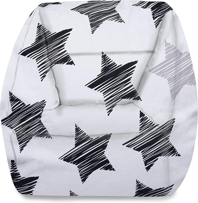 Posh Creations Structured Comfy Bean Bag Chair for Gaming, Reading, and Watching TV, Coronado Chair, Canvas - Sketchy Stars - LeafyLoom