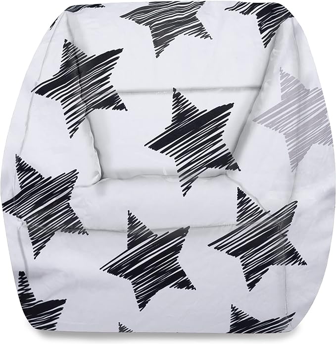 Posh Creations Structured Comfy Bean Bag Chair for Gaming, Reading, and Watching TV, Coronado Chair, Canvas - Sketchy Stars - LeafyLoom