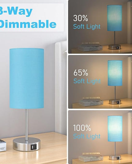 AKASUKI Table Lamp for Bedroom, 3 Way Dimmable Touch Lamp with Dual Charging Station, Small Bedside Lamps for Night Stands, Living Room, Office(LED Bulb Included) - LeafyLoom