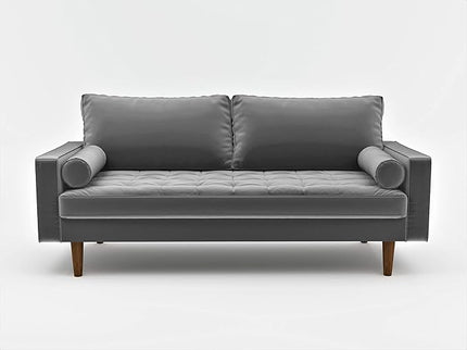 S5457 Mid Century Modern Velvet Upholstered Tufted Living Room Sofa, 69.68", Grey - LeafyLoom