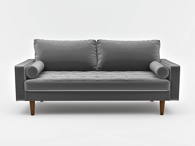 S5457 Mid Century Modern Velvet Upholstered Tufted Living Room Sofa, 69.68", Grey - LeafyLoom