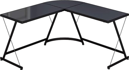 SHW Gaming Desk Computer L-Shape Corner Studio Table, Black, Glass Top - LeafyLoom