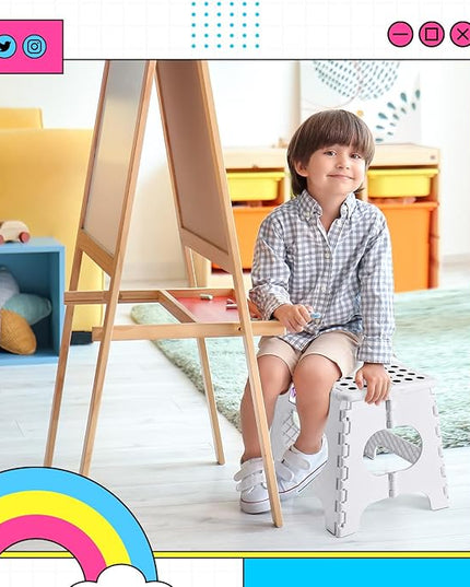 Delxo Folding Step Stool,11 Inch Non-Slip Foldable Step Stools for Kids and Adults,Portable Foldable Step Stool Lightweight Small Folding Stool with Handle for Kitchen Bathroom in White,1 Pack - LeafyLoom
