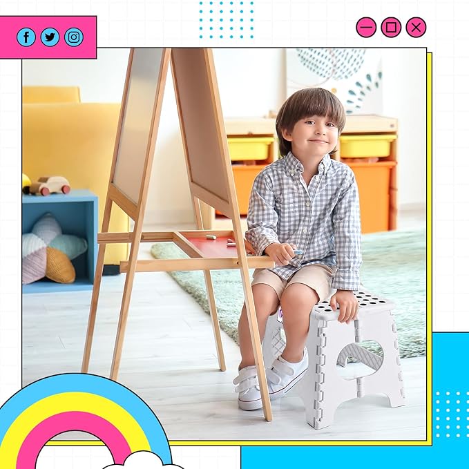 Delxo Folding Step Stool,11 Inch Non-Slip Foldable Step Stools for Kids and Adults,Portable Foldable Step Stool Lightweight Small Folding Stool with Handle for Kitchen Bathroom in White,1 Pack - LeafyLoom