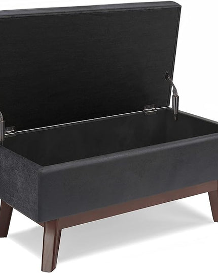 SIMPLIHOME Owen 36 inch Wide Rectangle Small Rectangular Storage Ottoman in Distressed Black Faux Leather, for the Living Room, Family Room and Entryway - LeafyLoom