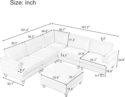 Free Combination Oversized Modular Sectional Sofa with Movable Ottomans, L/U Shaped Reversible Corner Couch,6 Seater Corduroy Upholstered Sofa&Couch Convertible Sleeper Sofabed for Living Room - LeafyLoom