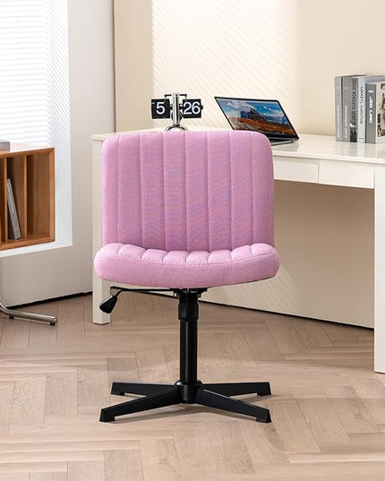 Panana Office Chair Fabric Padded Seat Armless Desk Chair Swivel Computer Task Chair Mid-Back No Wheels Accent Chair (Pink) - LeafyLoom