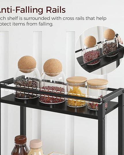 Slim Rolling Cart, Mobile Kitchen Cart on Wheels, Narrow Storage Cart for Small Space, Wooden Service Cart, for Bathroom, Laundry, Living Room, Black RCHB1501 - LeafyLoom