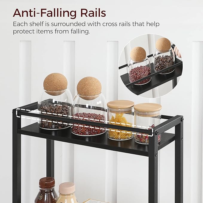 Slim Rolling Cart, Mobile Kitchen Cart on Wheels, Narrow Storage Cart for Small Space, Wooden Service Cart, for Bathroom, Laundry, Living Room, Black RCHB1501 - LeafyLoom