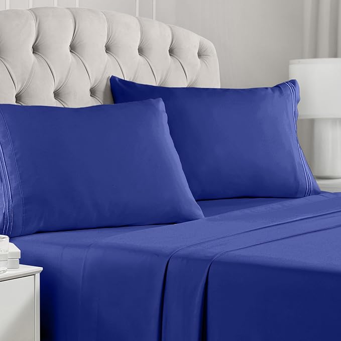 Mellanni Split King Sheets Set - 5 PC Iconic Collection Bedding Sheets & Pillowcases - Hotel Luxury, Extra Soft, Cooling Bed Sheets - Deep Pocket up to 16 inch (Split King, Royal Blue) - LeafyLoom
