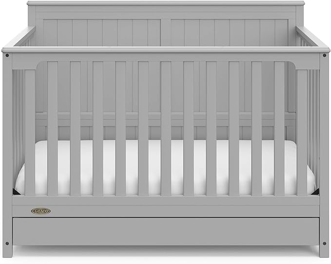 Graco Hadley 5-in-1 Convertible Crib with Drawer (Pebble Gray) – GREENGUARD Gold Certified, Crib with Drawer Combo, Full-Size Nursery Storage Drawer, Converts to Toddler Bed, Daybed - LeafyLoom