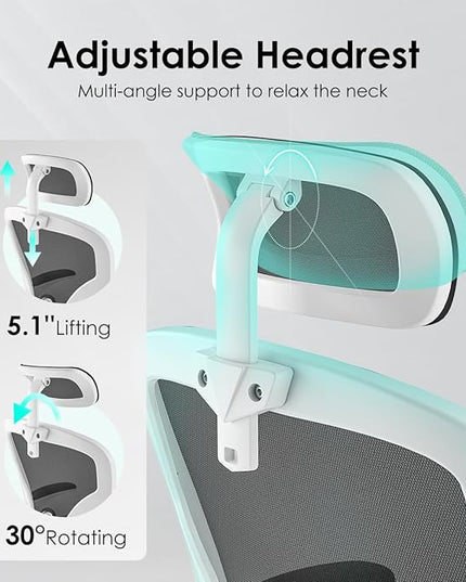 Farini Ergonomic Office Chair, Home Office Desk Chair with Headrest, High Back Computer Chair with Flip-up Armrests and Adjustable Lumbar Support.for Home Office Study Room Bedroom, White - LeafyLoom