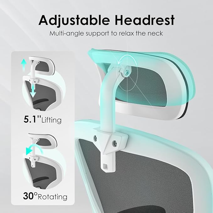 Farini Ergonomic Office Chair, Home Office Desk Chair with Headrest, High Back Computer Chair with Flip-up Armrests and Adjustable Lumbar Support.for Home Office Study Room Bedroom, White - LeafyLoom