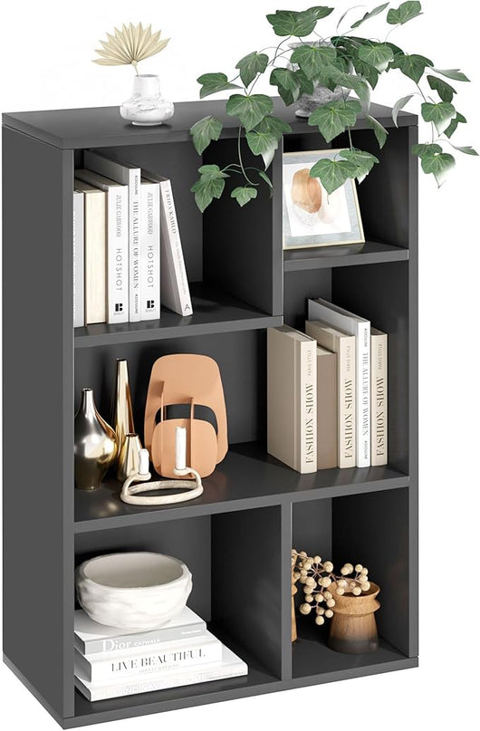 VECELO 5 Cube Modern Bookcases,3 Tier Bookshelves,31 Inch High Cubby Storage Organizer，Shelf Hight Up to 12.8 Inches Suit for Most Books,Vertical or Horizontal Use Available,Vintage Black - LeafyLoom