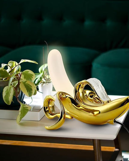Modern Banana Table Lamp, Desk Lamp,Led Night Light Plating Resin Banana Lighting Fixture for Living Room, Bedroom,Home Office,Kids Room (Sitting-Plated) - LeafyLoom