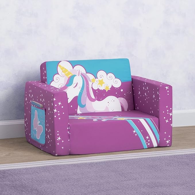 Delta Children Unicorn Cozee Flip-Out Chair For Relaxing - 2-in-1 Convertible Lightweight,Portable Chair to Lounger for Toddlers & Kids - LeafyLoom