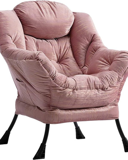 HollyHOME Modern Fabric Large Lazy Chair, Accent Oversized Comfy Reading Chair, Thick Padded Cozy Lounge Chair with Armrest, Leisure Sofa Chair for Living Room, Bedroom, Dorm, Gilding Pink - LeafyLoom