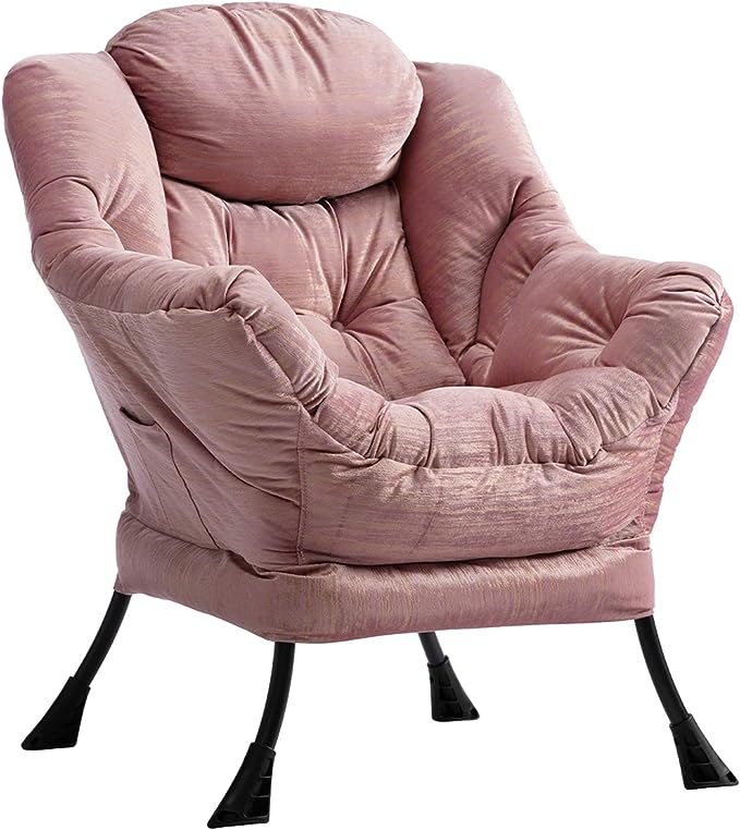 HollyHOME Modern Fabric Large Lazy Chair, Accent Oversized Comfy Reading Chair, Thick Padded Cozy Lounge Chair with Armrest, Leisure Sofa Chair for Living Room, Bedroom, Dorm, Gilding Pink - LeafyLoom