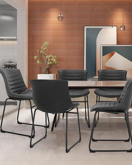 Faux Leather Dining Chairs,20 Inch PU Leather Dining Chairs Set of 2 with Backrest and Metal Leg,Mid Century Modern Chair,Black Upholstered Dining Chairs for Kitchen Living Room Outdoor Lounge - LeafyLoom