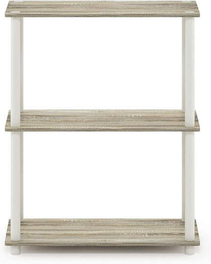 Furinno Turn-N-Tube 3-Tier Compact Multipurpose Shelf Display Rack, Sonoma Oak/White - LeafyLoom