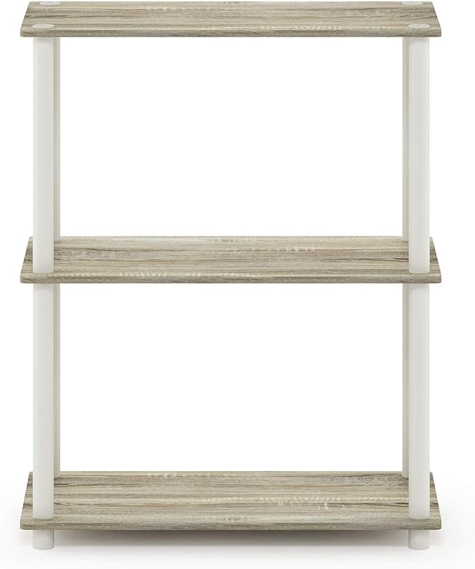 Furinno Turn-N-Tube 3-Tier Compact Multipurpose Shelf Display Rack, Sonoma Oak/White - LeafyLoom