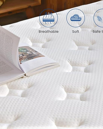 Coolvie Full Size Mattress, 12 Inch Medium Feel Full Mattress in a Box, Hybrid Construction Individual Pocket Springs with Memory Foam, Cooler Sleep with Pressure Relief and Support - LeafyLoom