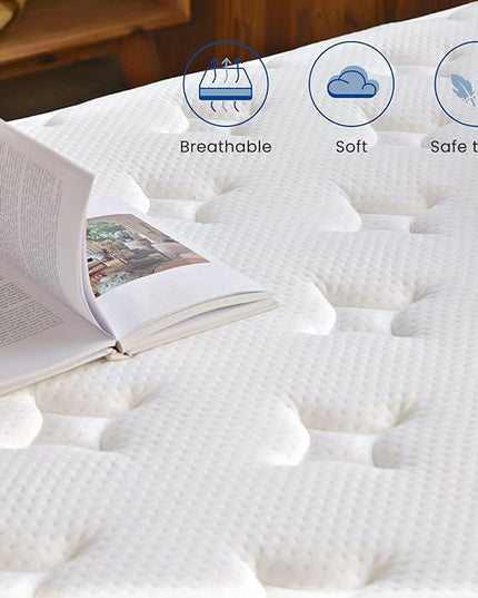 Coolvie California King Mattress 12 Inch, Medium Feel Cal King Mattress in a Box, Hybrid Individual Pocket Springs with Memory Foam, Cooler Sleep with Pressure Relief and Support - LeafyLoom