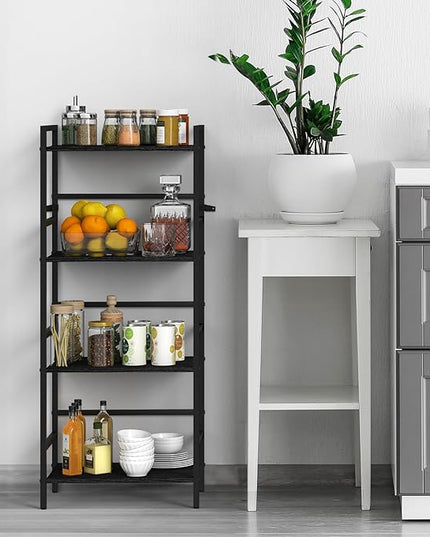 DOMYDEVM 4 Tier Black Bookshelf, 40.95in(H) Standing Shelf Unit, Wood Bookshelf with Metal Frame for Bedroom, Home Office, Entry Way and Living Room, Modern - LeafyLoom