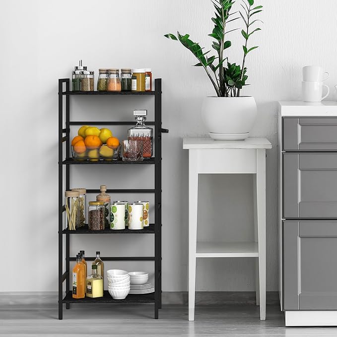 DOMYDEVM 4 Tier Black Bookshelf, 40.95in(H) Standing Shelf Unit, Wood Bookshelf with Metal Frame for Bedroom, Home Office, Entry Way and Living Room, Modern - LeafyLoom