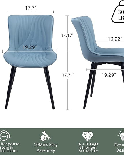 YOUTASTE Dining Chairs Set of 2 Upholstered Mid Century Modern Kitchen Dining Room Chairs Armless Faux Leather Accent Chairs Metal Vanity Lounge Chair with Back for Living Room Bedrooms,Blue - LeafyLoom