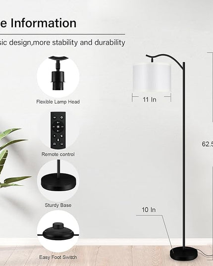 BoostArea Floor Lamp for Living Room,Arc Floor Lamp with Remote Control,Stepless Dimmable Brightness & Colors Temperature 2700k-6500k,Modern Standing Lamp for Bedroom Study Room Office,White - LeafyLoom