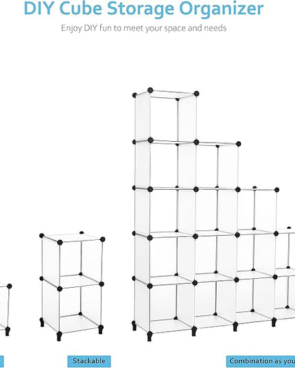 ANWBROAD Cube Storage Organizer 16 Cubes DIY Closet Cabinet Bookshelf Kids Organizers and Storage for Bedroom Closet Organizer Cubby Shelving Plastic Bookcase Office Living Room White ULCS016T - LeafyLoom