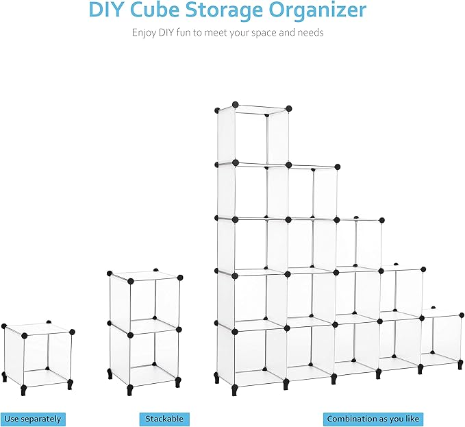 ANWBROAD Cube Storage Organizer 16 Cubes DIY Closet Cabinet Bookshelf Kids Organizers and Storage for Bedroom Closet Organizer Cubby Shelving Plastic Bookcase Office Living Room White ULCS016T - LeafyLoom